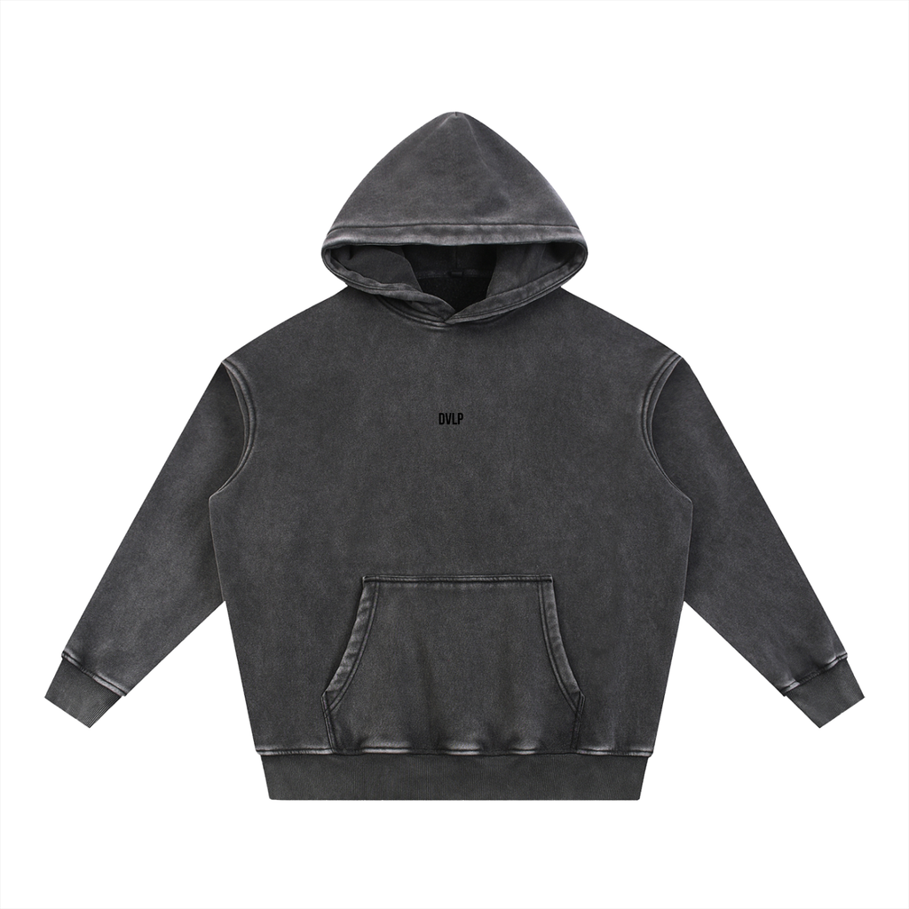Black hoodie with a small logo on a white background